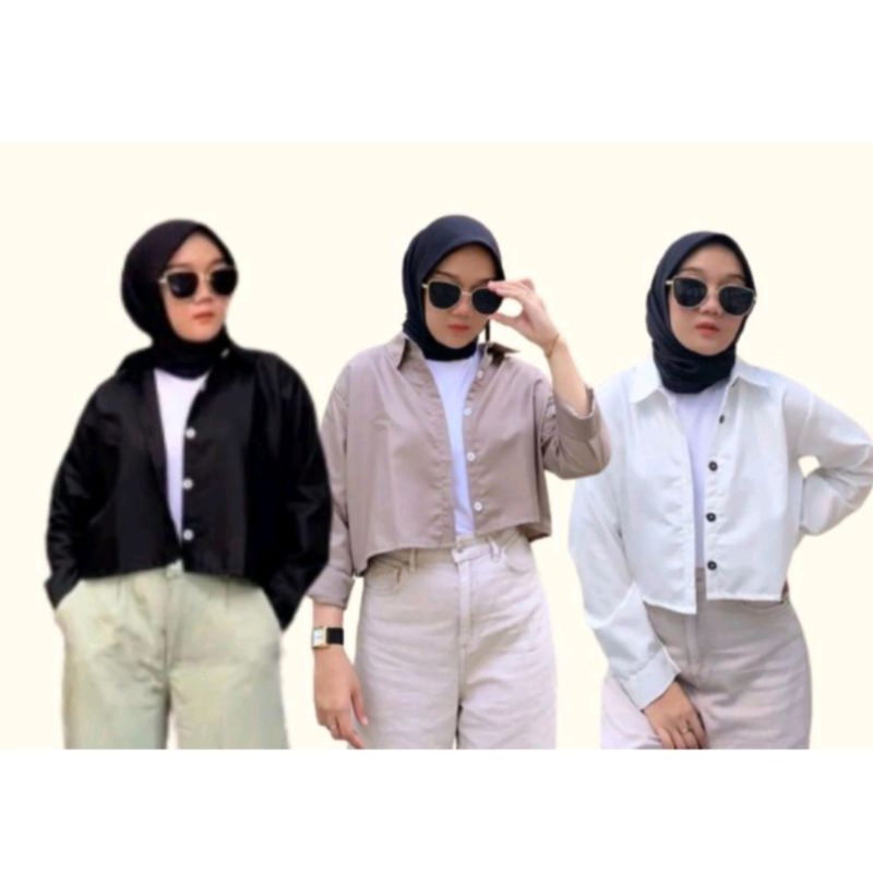 OUTER KEMEJA CROP TOP WANITA LENGAN PANJANG KEMEJA POLOS KEKINIAN