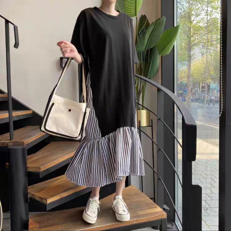 MDLV ~ 84810# Barbara Drop Waist Dress Salur Dress Premium Fashion Import