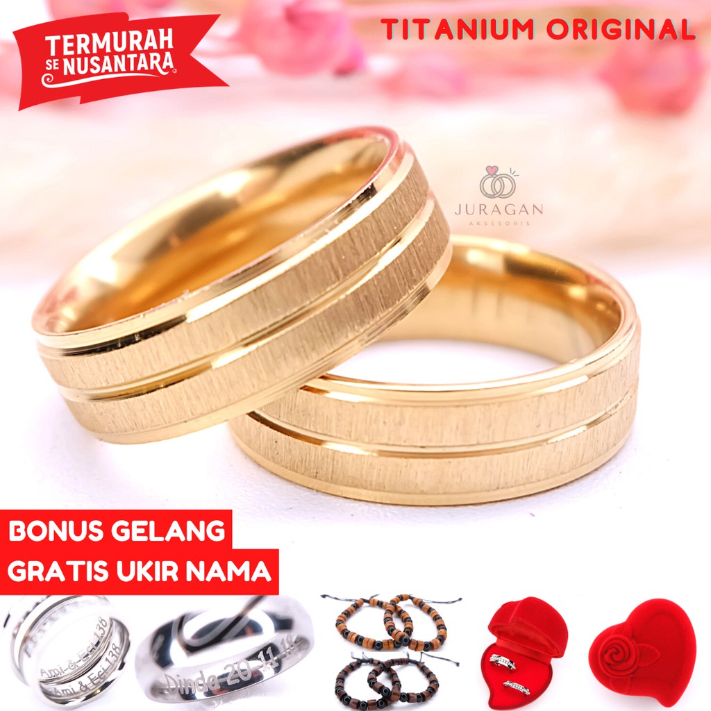 [UKIR NAMA + BOX HATI] Cincin Couple BUCIN Titanium M12 BONUS Gelang Couple