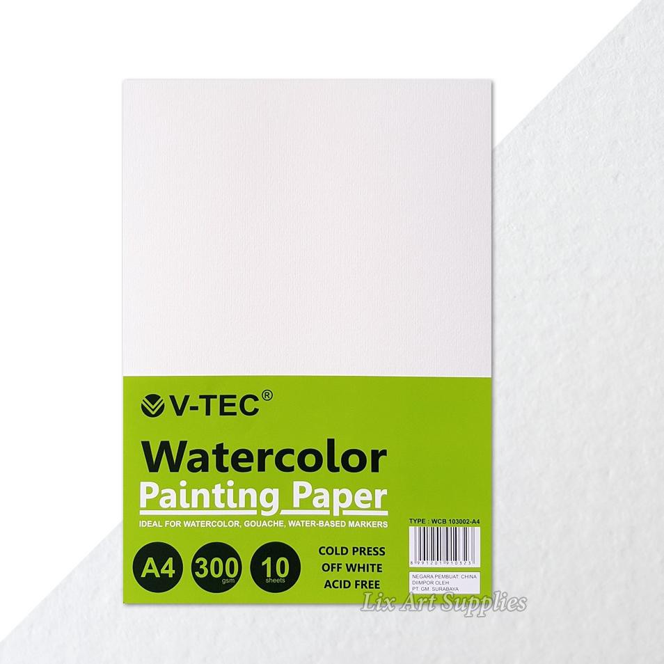 

V-TEC A4 Water Colour Paper 300gsm - 10 Sheets Cold Pressed / Watercolor Paper/ Kertas Cat Air (KODE