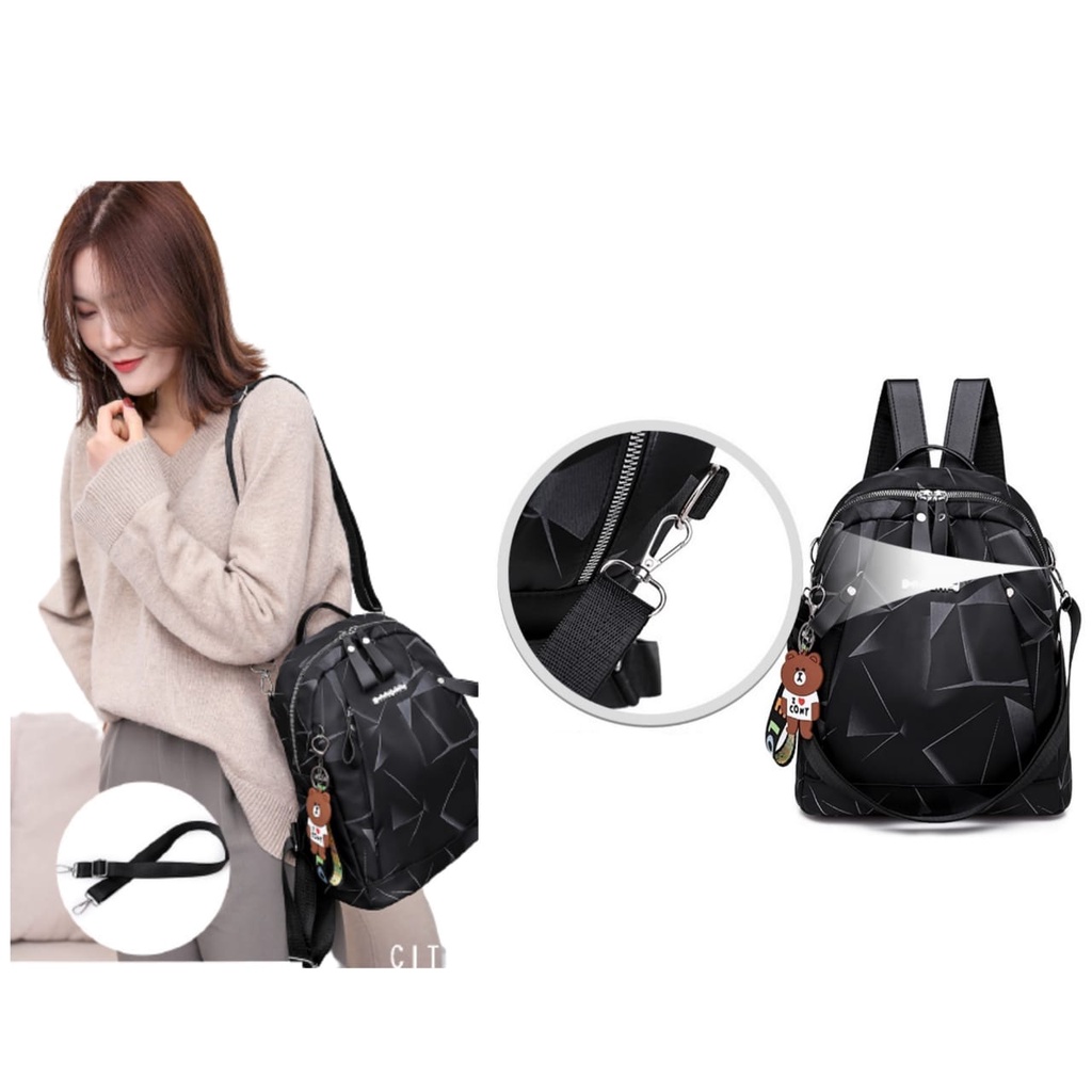 TAS RANSEL WANITA KOREA IMPORT ANTI AIR HITAM BACKPACK ELLESMA TA395B5 SEKOLAH KERJA BESAR BATAM ORI