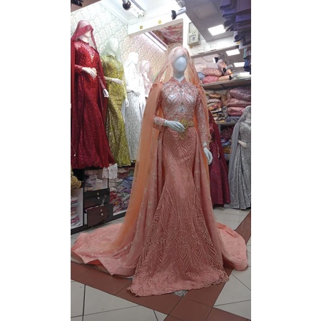 gaun span duyung mutiara mewah brokat