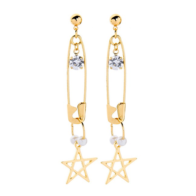 LRC Anting Tusuk Fashion Gold Pin Geometric Cutout Diamond Stud Earrings D22785