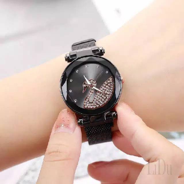 (GROSIRJAYA32) Jam Tangan Wanita Angsa swarosvki rantai magnet/Jam tangan casual wanita