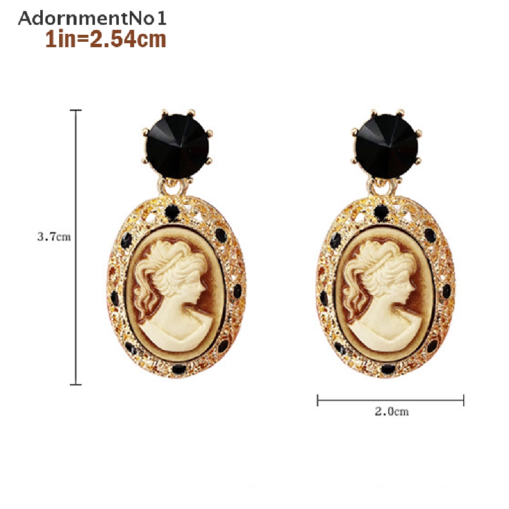 (AdornmentNo1) Anting Tusuk Bentuk Oval Motif Ukiran Ratu Antik Vintage Bahan Akrilik Untuk Wanita