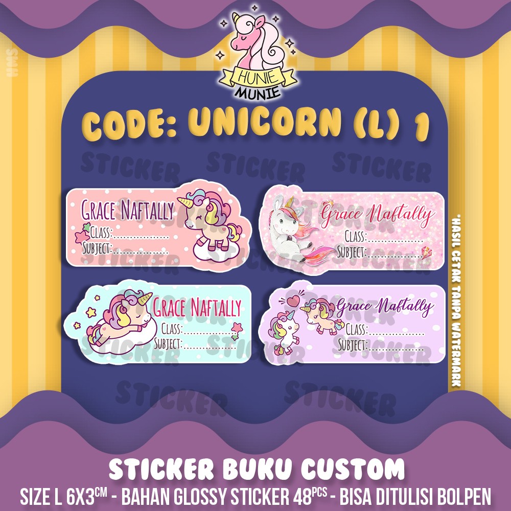 

Sticker Buku Custom (Kelas, Mapel) - Unicorn - Stiker Label