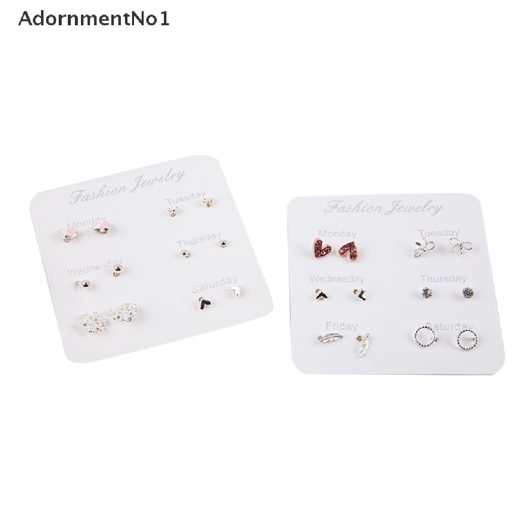 (AdornmentNo1) 6-7 Pasang / set Anting Tusuk Motif Hati / Daun Aksen Kristal / Berlian Imitasi Untuk Perhiasan Wanita