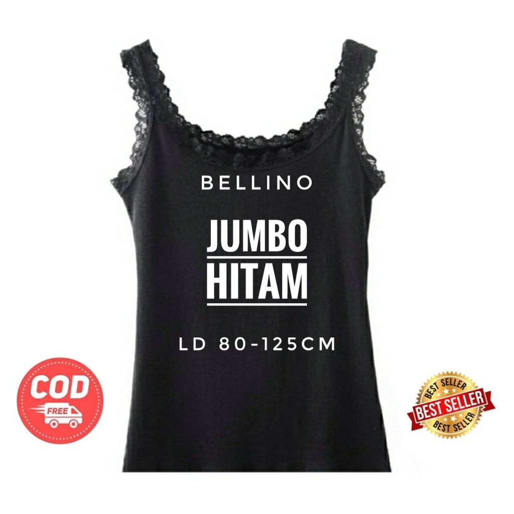 Camisol Tank Top Jumbo Renda Fit to XXL Viorano Super Soft Tanktop Jumbo Wanita Viorano Tangtop Adem-hitam