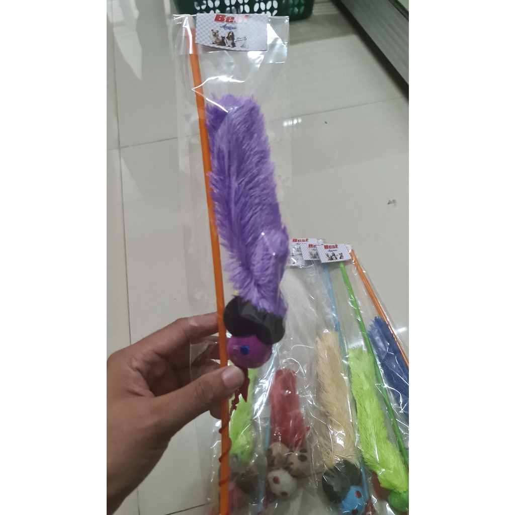 Mainan Kucing  Tongkat Stick dengan Bola / boneka