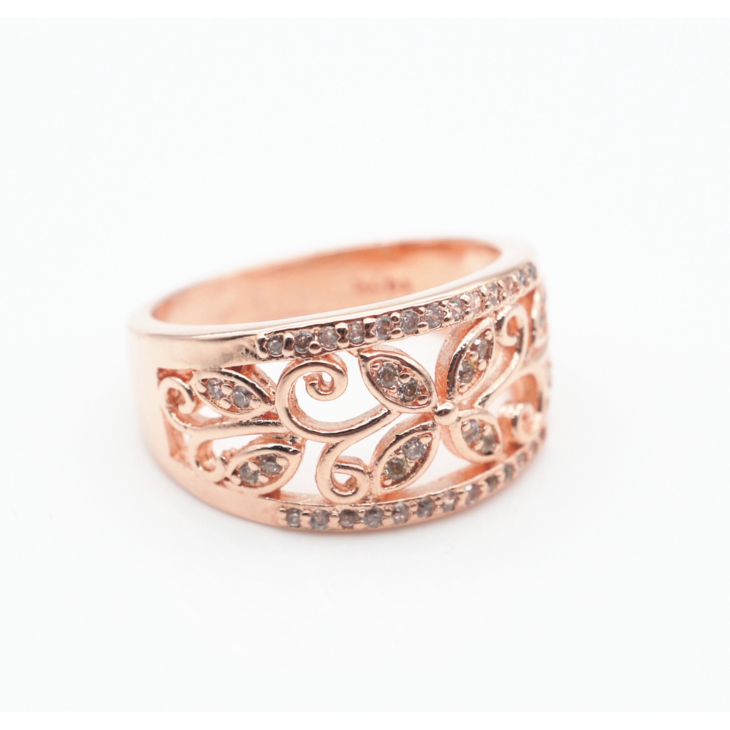 Cincin Wajah Lebar Wanita 925 Perak Mawar Emas