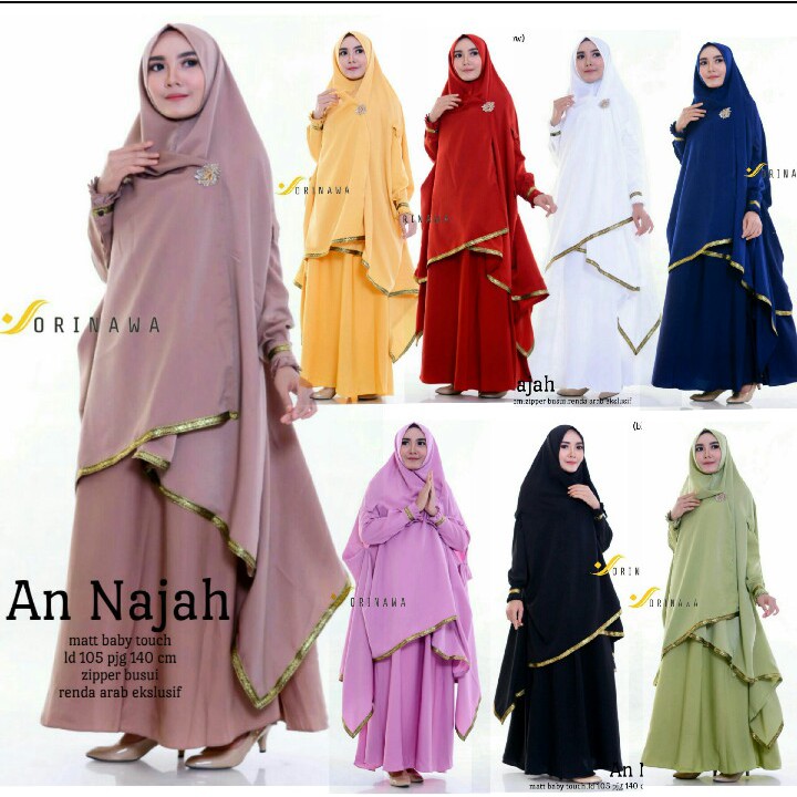 Setelan Gamis Muslimah + khimar  AN NAJAH ORINAWA | KHADIJAH INTANAKA | Annajah Syari Ori nawa