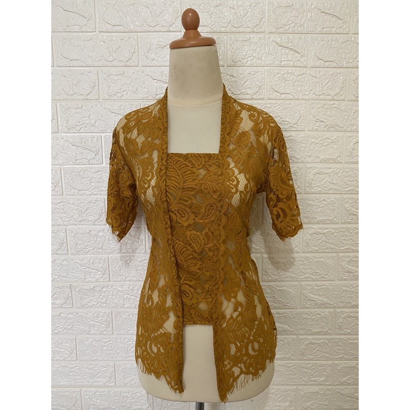 kebaya bali brokat semiperancis lengan pendek / kebaya / kebaya brokat / kebaya bali / kebaya brokat-Tembaga