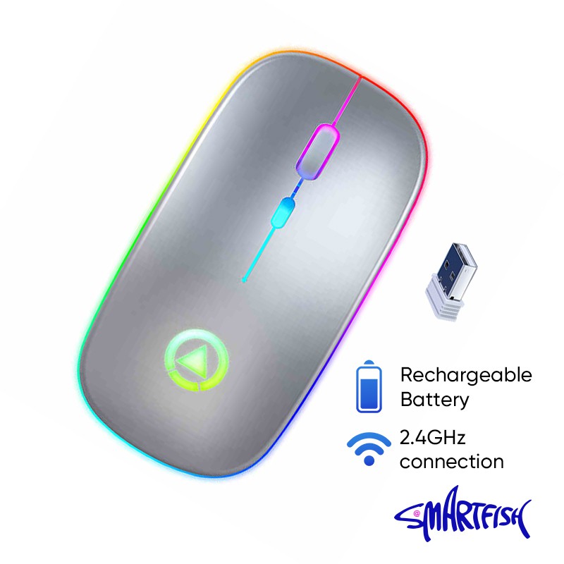 Smartfish Mouse Wireless Optical Rechargeable 1600DPI RGB LED