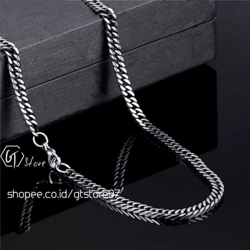 Kalung Pria Titanium Anti Karat Rantai Asli Silver Emas Putih Cowok Cewek Keren Besi Putih