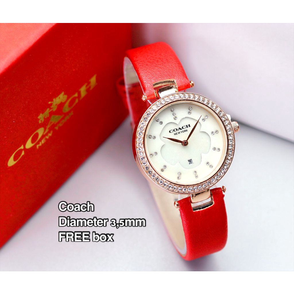 Cod - Jam Tangan Wanita Coach C6804Ui Tanggal Aktif Tali Kulit Free Box Original & Baterai Cadangan