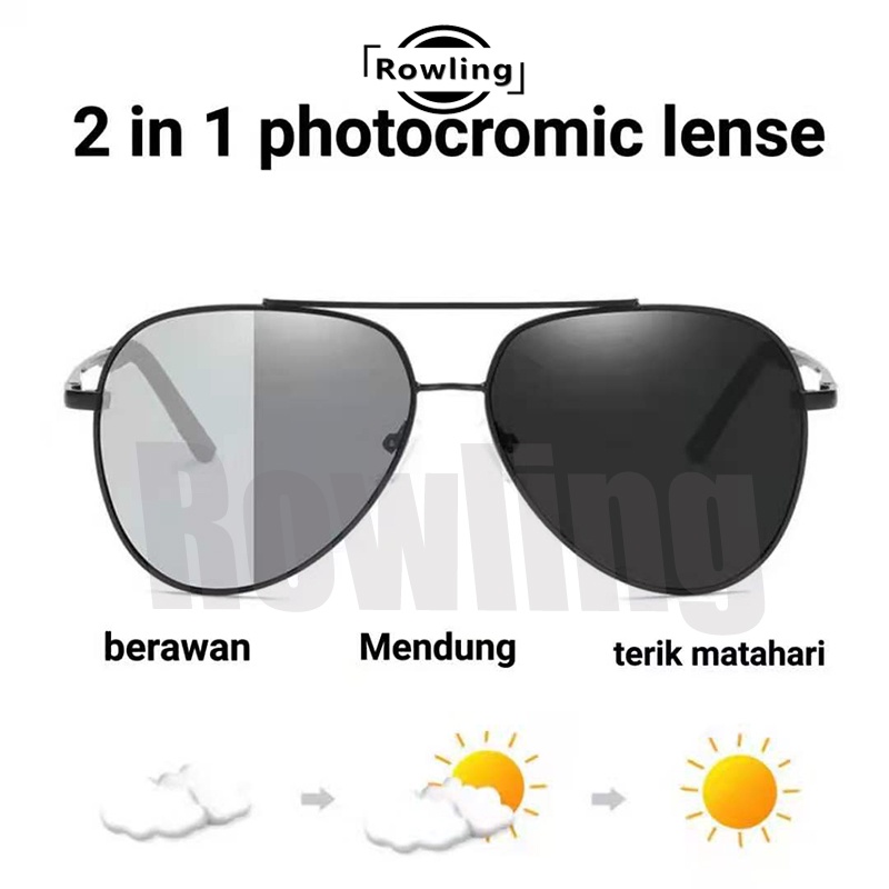 (pc-179)2 In 1 Kacamata lensa Hitam  Photocromic dan Kacamata Hitam Night Vision Mirror Polaris Import Terbaru Untuk mengemudi Khusus Siang dan Malam