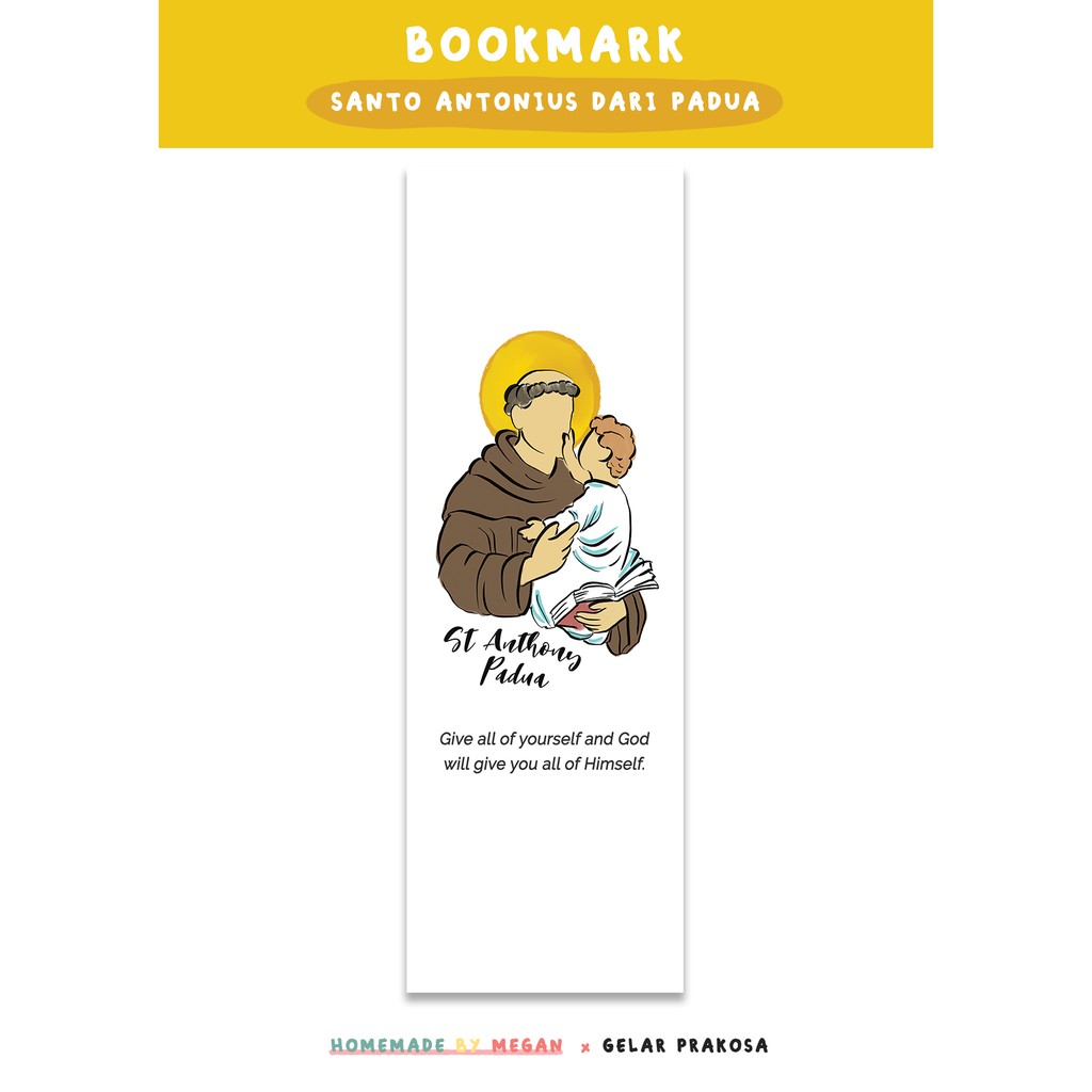 Bookmark Santo Antonius dari Padua | Pembatas Alkitab | Pembatas Buku | Kristen | Katolik