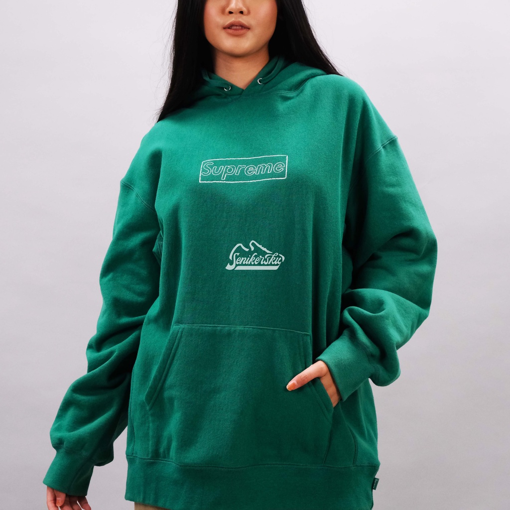 Supreme Kaws Chalk Logo Hoodie Pine Green