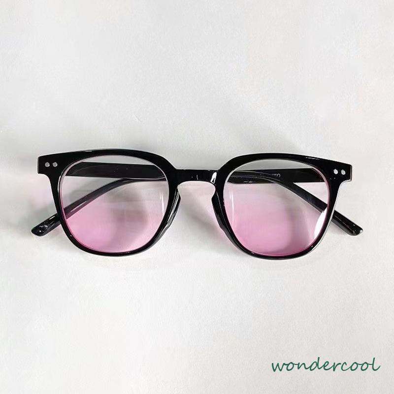 Gradient Pink Blush Glasses Wanita Trendi Wajah Bulat Kacamata Bingkai Hitam untuk Foto-Won