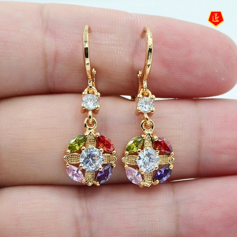 [Ready Stock]Graceful Personality Topaz Earrings Inlaid with Colored Gems