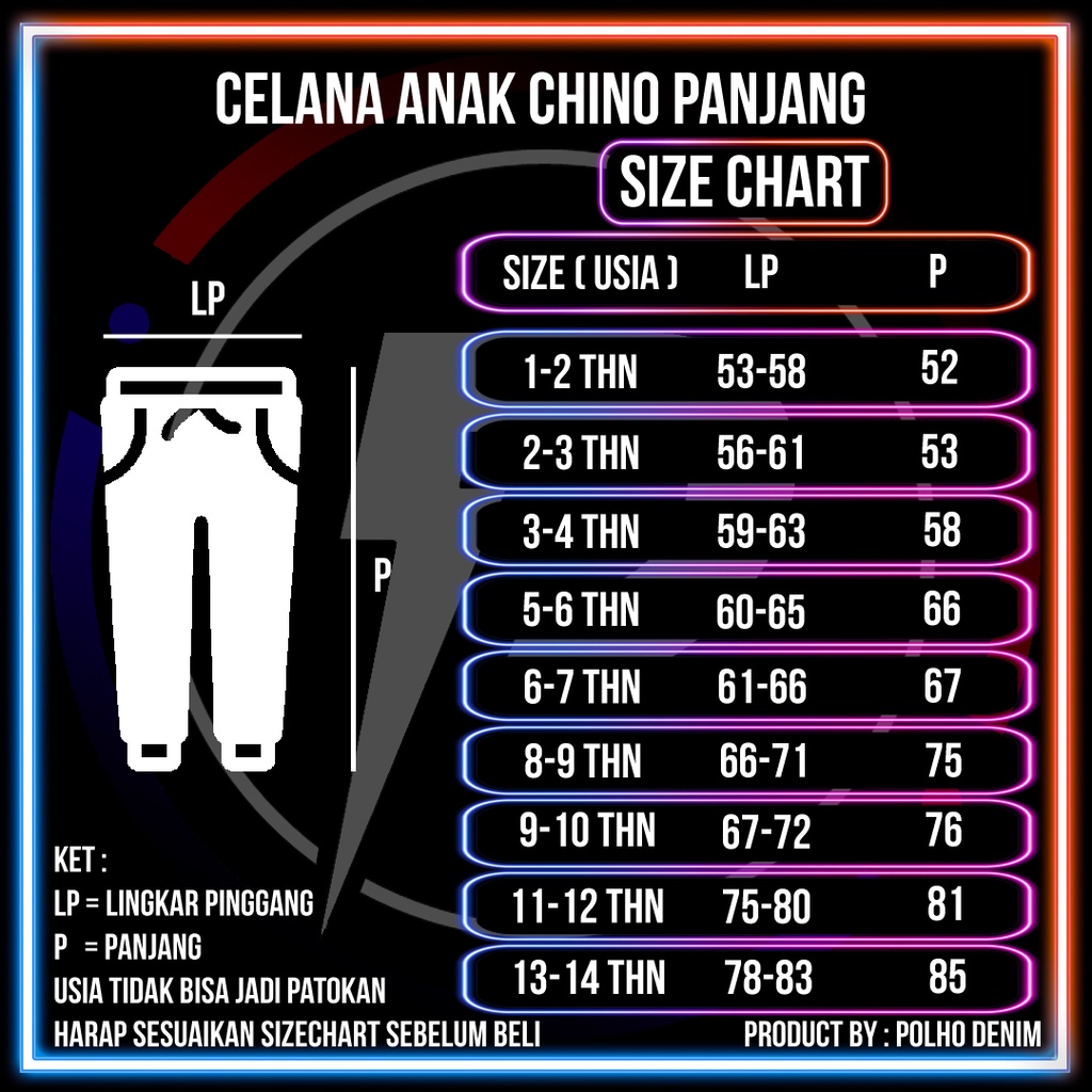 Celana Chino Anak Panjang usia 1-14tahun