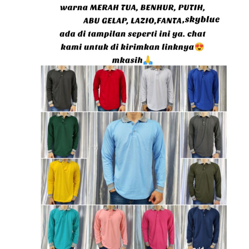 Kaos Kerah polos lakos lengan panjang uk M L XL XXL XXXL-2
