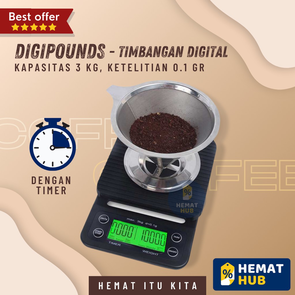 Timbangan Dapur Digital 3kg 0.1gram Timer Perlengkapan Kitchen Scale Kue Kopi Barista Digipounds