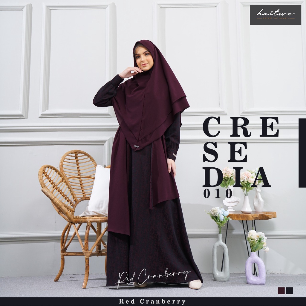 SET GAMIS HAIHAI HAITWO CRESEDIA 10 RED CRANBERRY SETELAN HIJAB SYARI PREMIUM DRESS BAJU BUSANA MUSL