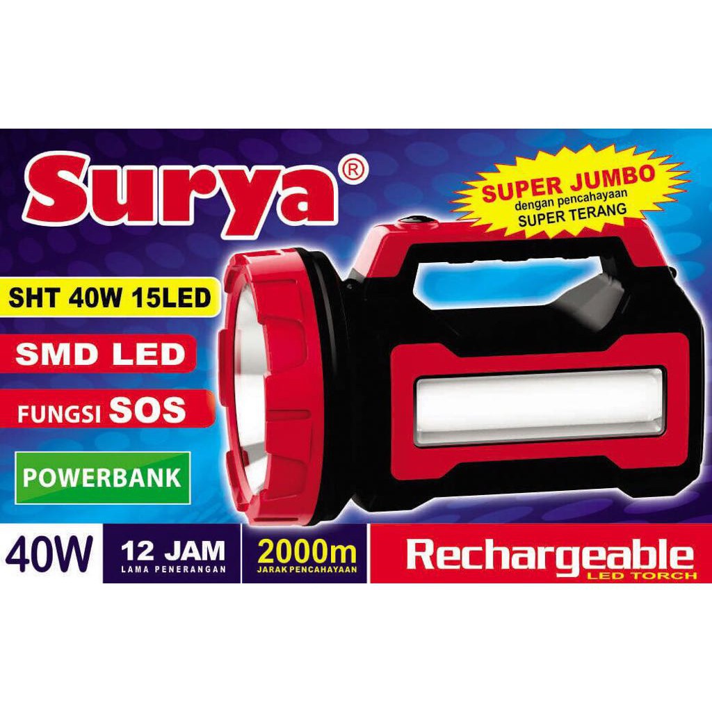 Senter lampu LED Surya SHT 40W Emergency 15LED White with POWER BANK senter jumbo 40 Watt besar