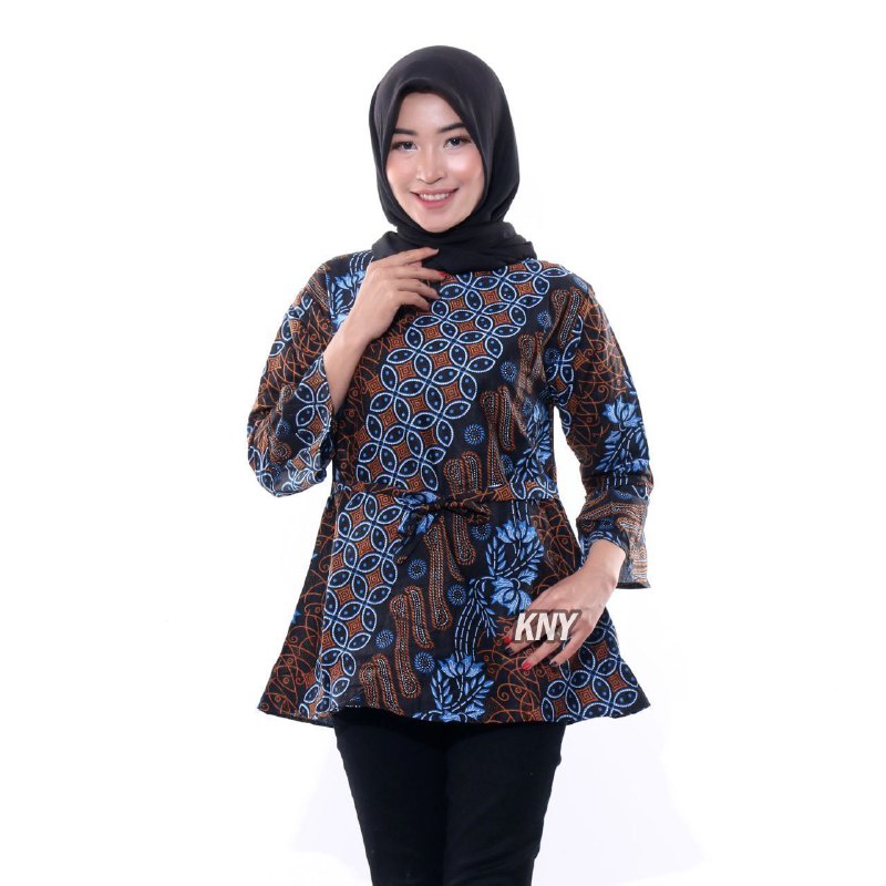 Batik Couple Atasan Blus Batik Kemeja Batik Pria Seragam Kantor Motif Seno Biru