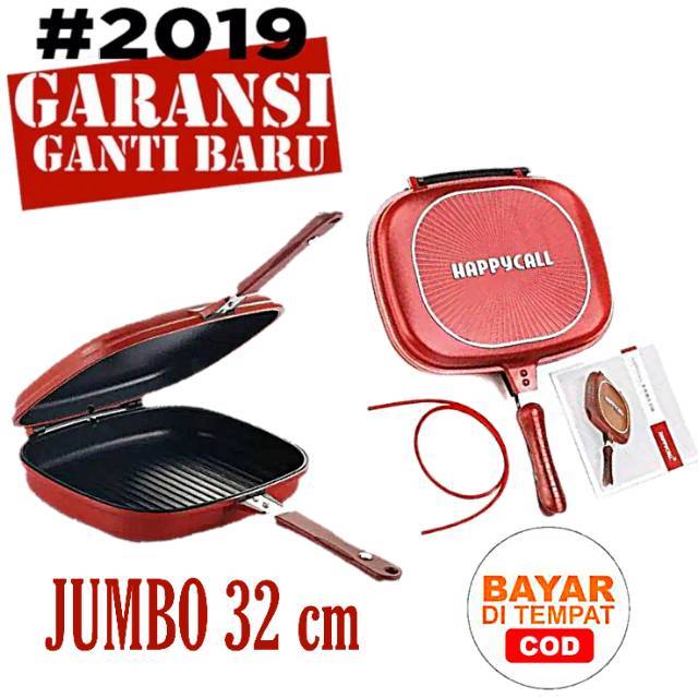 Happy Call dobelpan 32 cm jumbo pemanggang ikan bolak balik tanpa minyak anti lengket