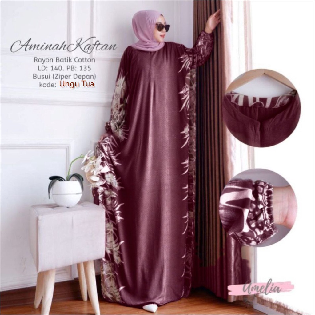 Kaftan Aminah - Kaftan Wanita Jumbo Katun Rayon Batik Premium Busui Daster Gamis Batik Bigsize Fashion Muslim Kekinian LD 140 cm