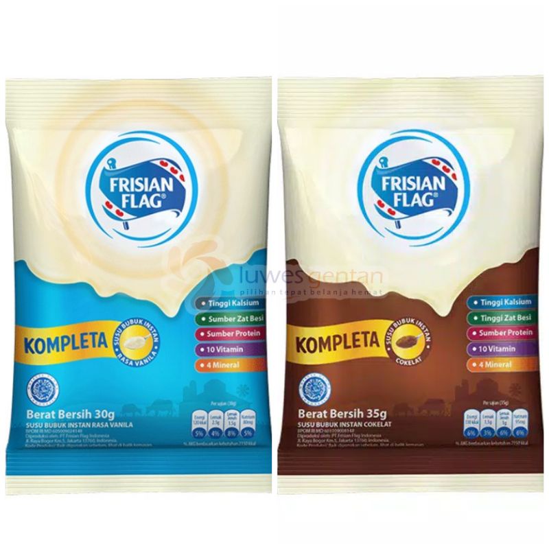 

Frisian Flag Kompleta Sachet 30gr Putih & 35gr Cokelat ( 5 Pcs )