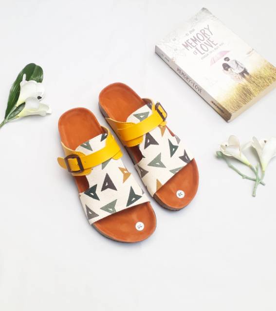 SB - MIRZA SANDAL BIRKEN WANITA KANVAS MOTIF