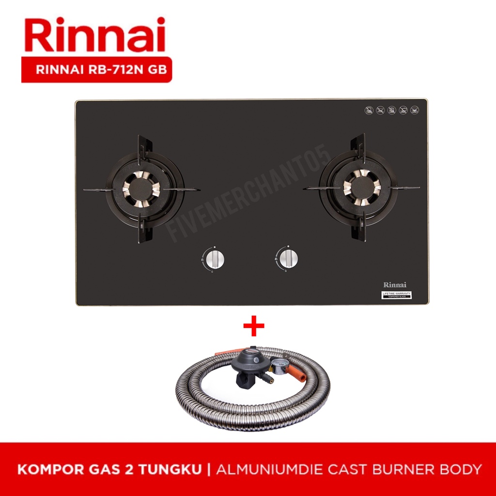 Kompor Tanam Rinnai RB 712 NGB Kompor Gas Rinnai RB712NGB Kaca Glass Kompor Rinnai Tanam RB-712 NGB Temperred Glass 2 Tungku