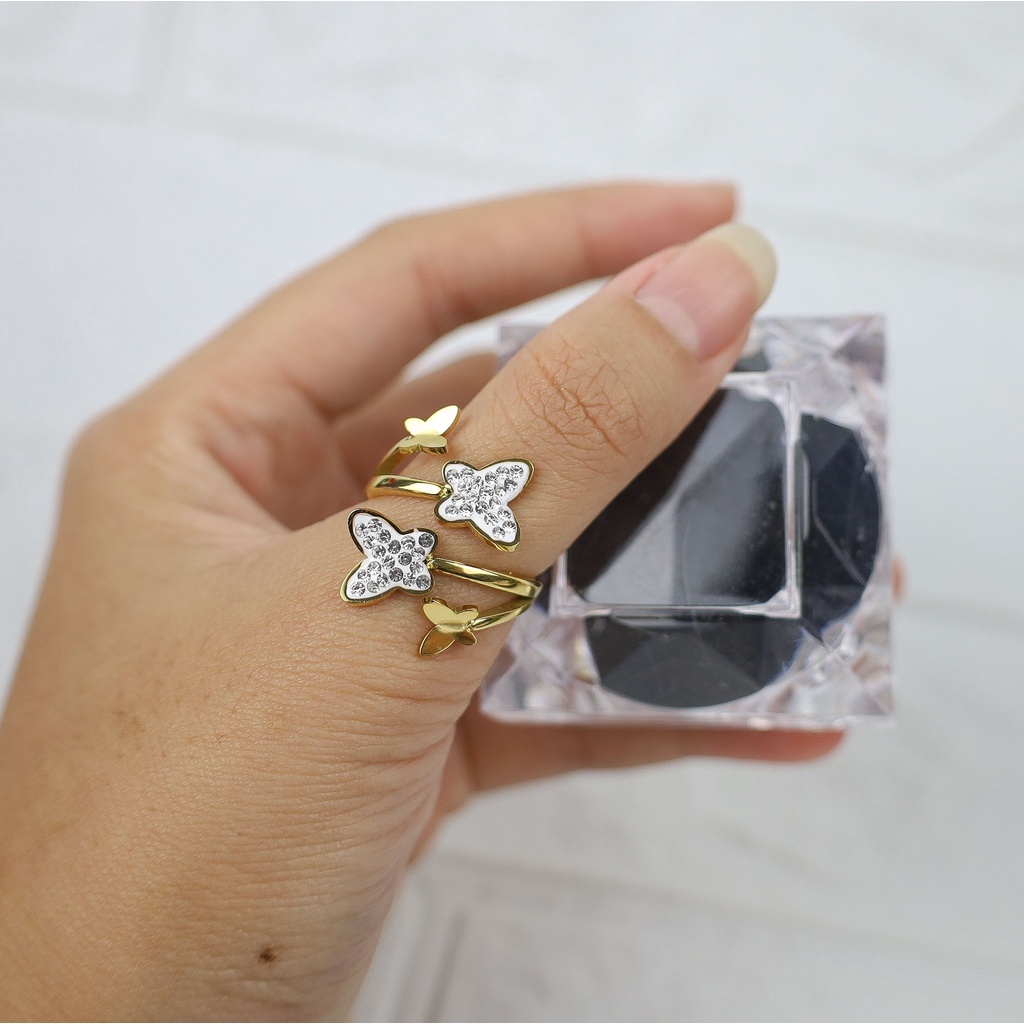 Cincin dua kupu zircon dua kupu pasir titanium korea anti karat harga grosir bisa cod