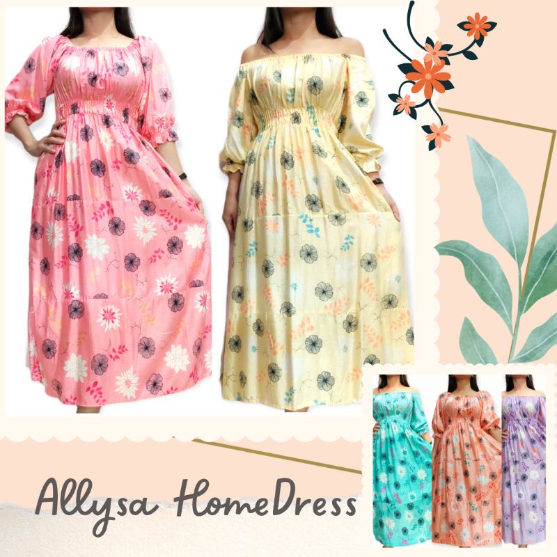 ALLYSA | Daster Kerut Smok Sabrina | Homedress Rayon Kekinian | Baju Tidur Wanita | Piyama Katun Mot