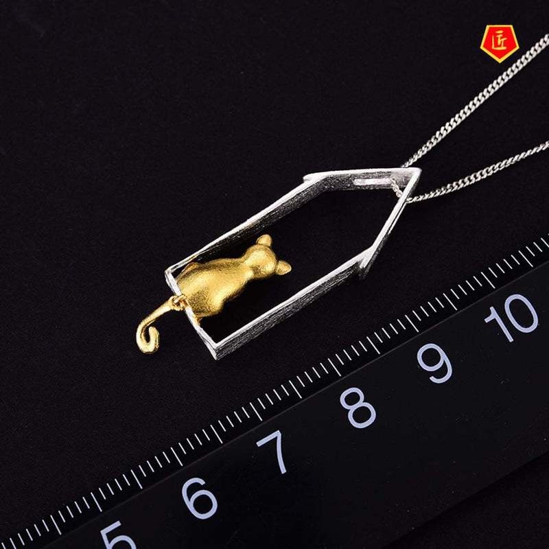 [Ready Stock]Cute Cat Two-Tone Pendant Simple Sweet