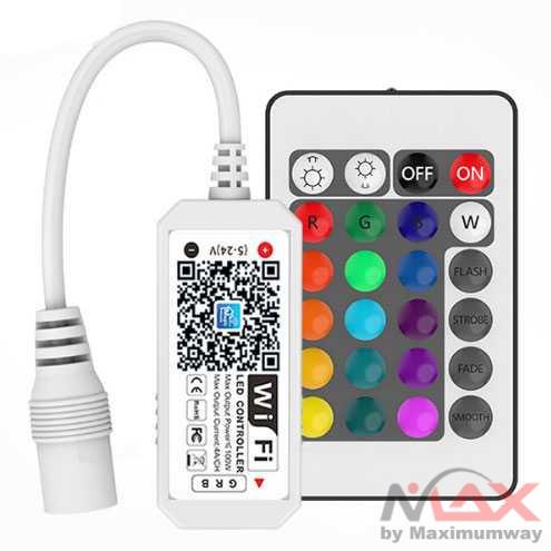 Mini Wifi Controller + 24Key IR Remote Lampu LED RGB Warna Putih