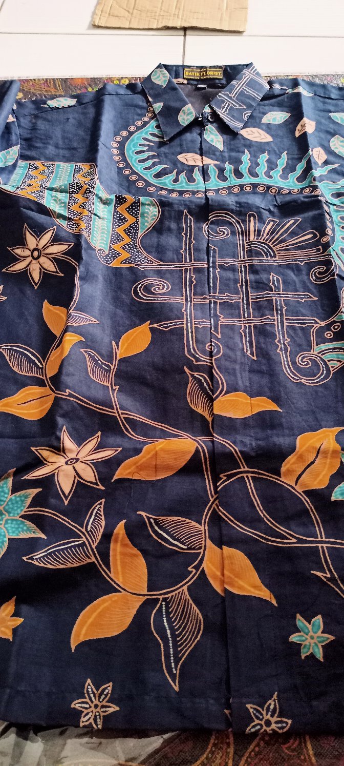 Purbo Mukti Navy Kemeja Batik Pria Full Furing Bahan Katun Cabut Primisima