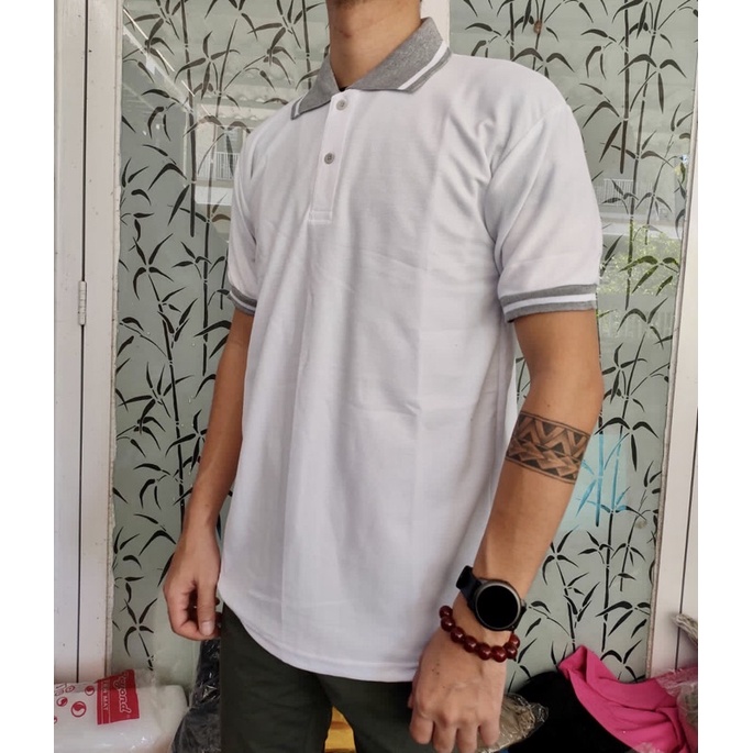 kaos polo kerah Pendek Dewasa M,L,XL,XXL / T-shirt / Pakain Pria / Kaos kerah / Polo Tshirt-Putih
