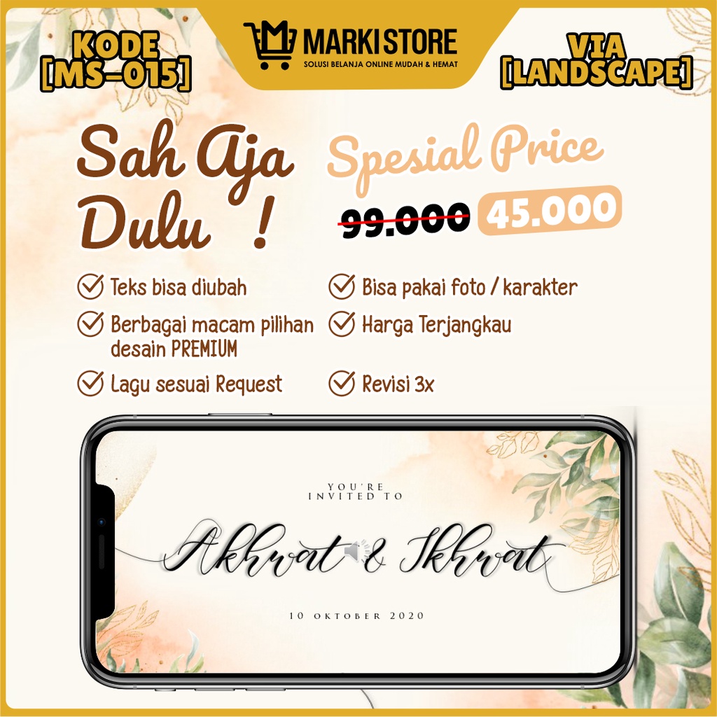 UNDANGAN DIGITAL PERNIKAHAN VIDEO MODERN ELEGAN ISLAMI JAWA MURAH WEDDING INVITATION KODE MS-015