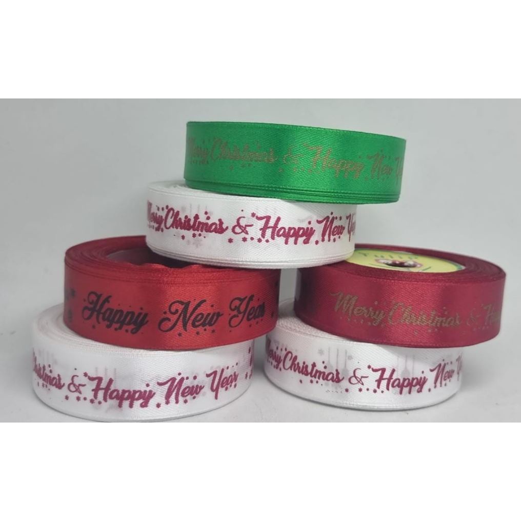 Pita Merry Christmas &amp; Happy New Year | Satin | Lebar (±) 2 cm