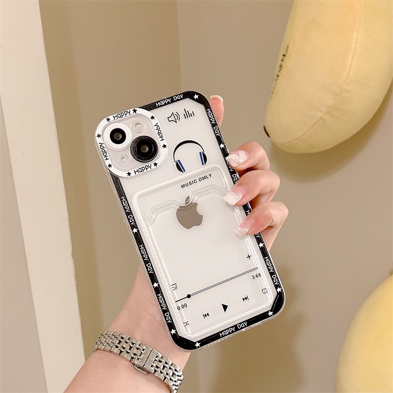 Soft Case Pelindung Lensa Transparan Motif headphone Untuk Iphone 12 13 Pro MAX 11 X XR XS MAX 7 8 Plus