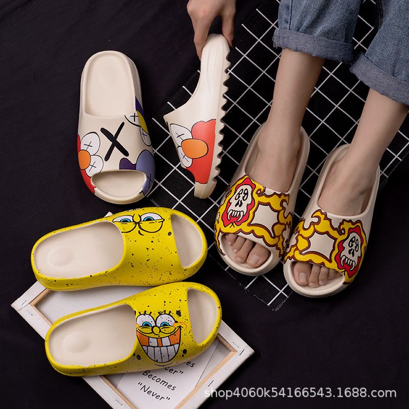 EV56 [PROMO] sandal slide KOREA IMPOR SLIDE YEEZY  sendal wanita dan pria UNISEX APLLAUSE KAWS murah