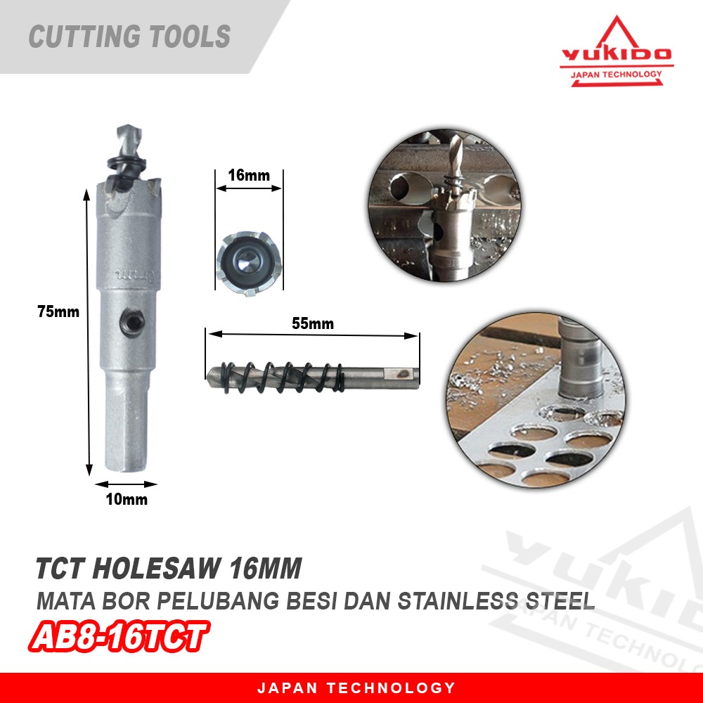 YUKIDO 16 mm Hole Saw / Mata Bor Besi TCT (Tungsten Carbide Tipped),