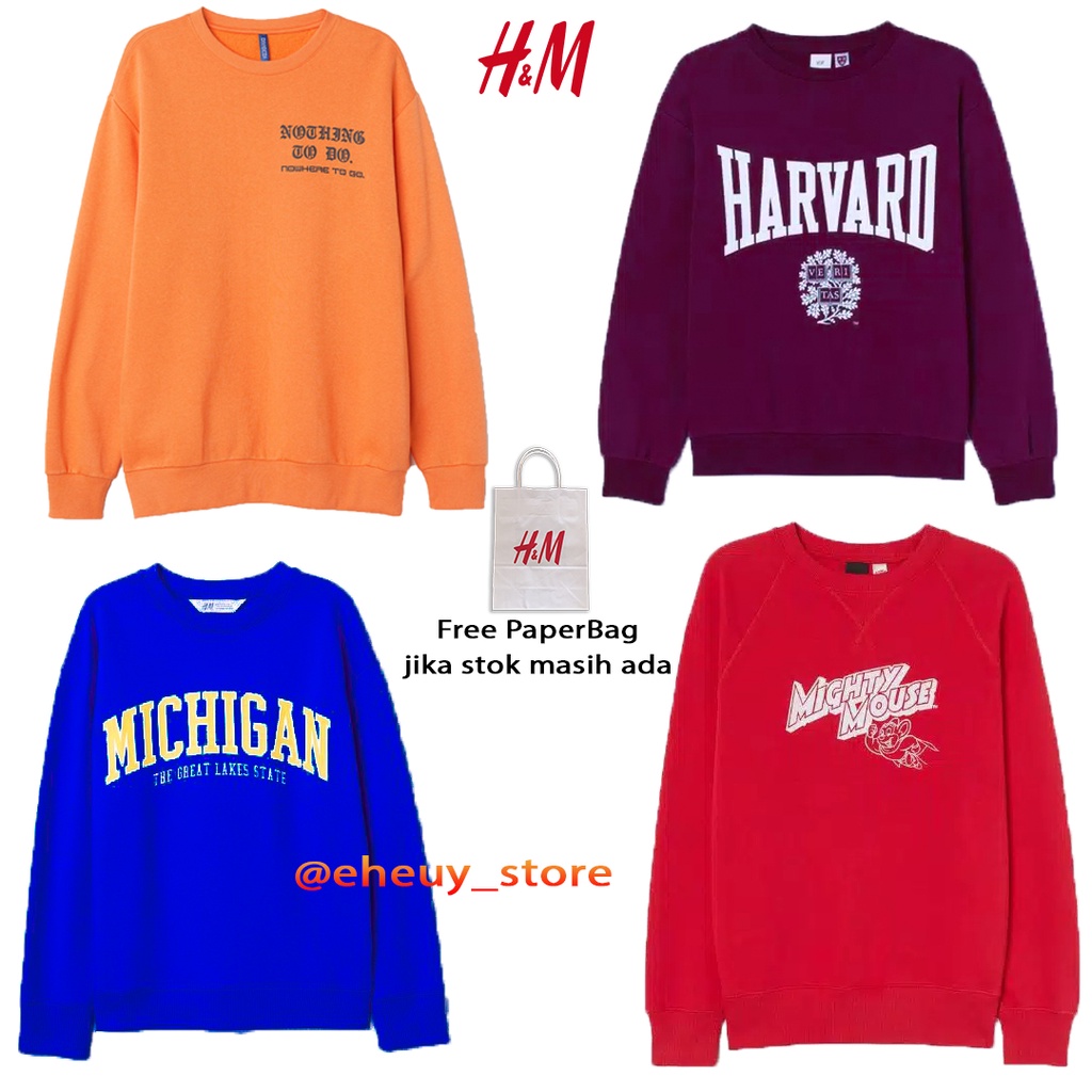 Crewneck H&amp;M Harvard Nothing to do Mighty mouse Michigan Sweater H&amp;M original crewneck h&amp;m terlaris