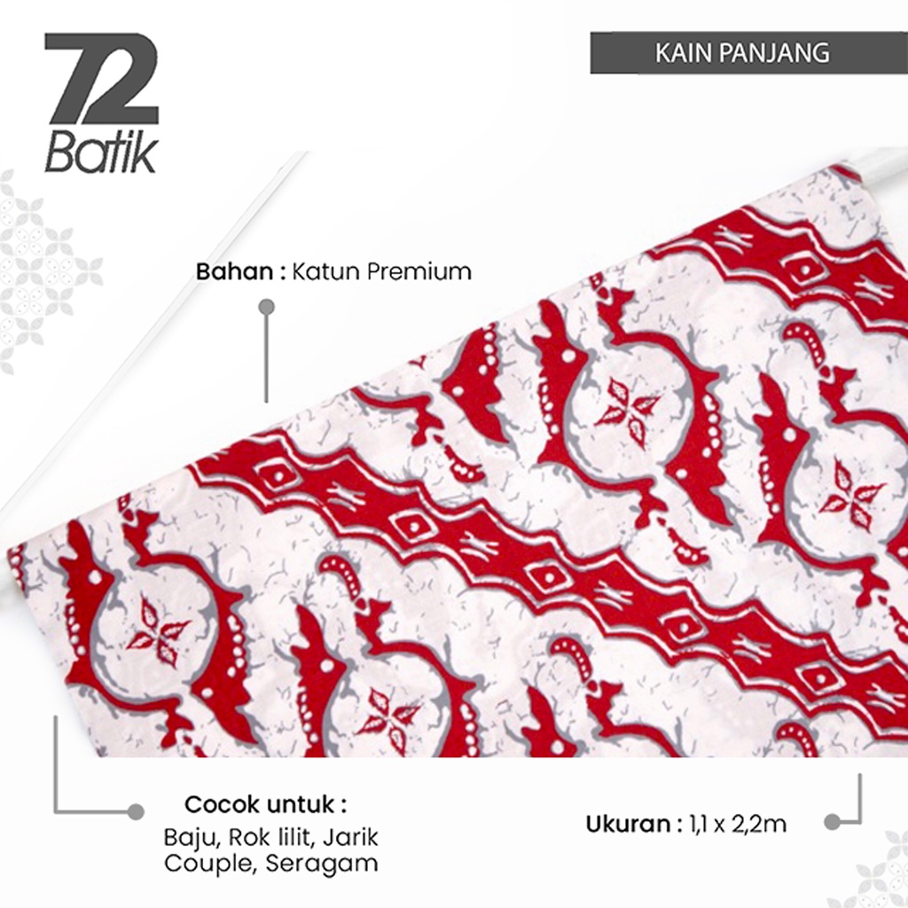 KAIN BATIK PREMIUM Bahan Katun Motif Lereng Warna Merah Putih 729180 CAP 72 - Jarik Jarit Samping Kebat Panjang Batik Katun Modern Premium Bahan Seragam Batik Pernikahan Kantor Keluarga Murah Kamen Jadi Batik Bali Lembaran