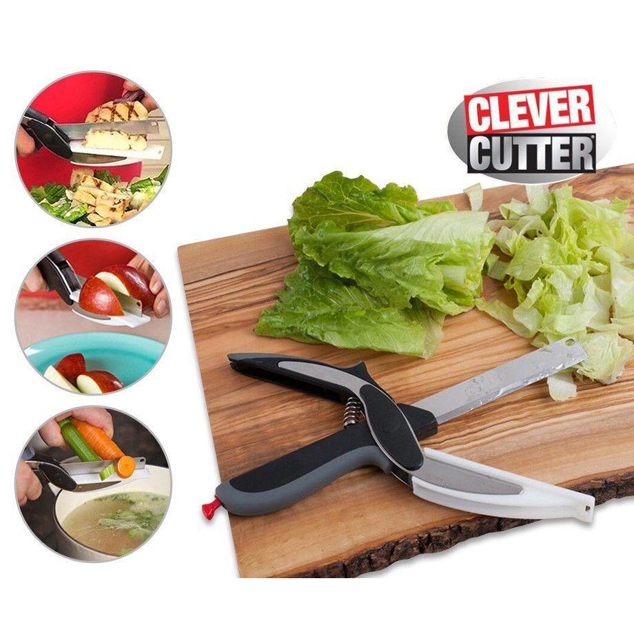 Clever Cutter 2in1 Knife Scissors And Cutting Board Quickly Chops Your Favorite Fruits, Vegetables