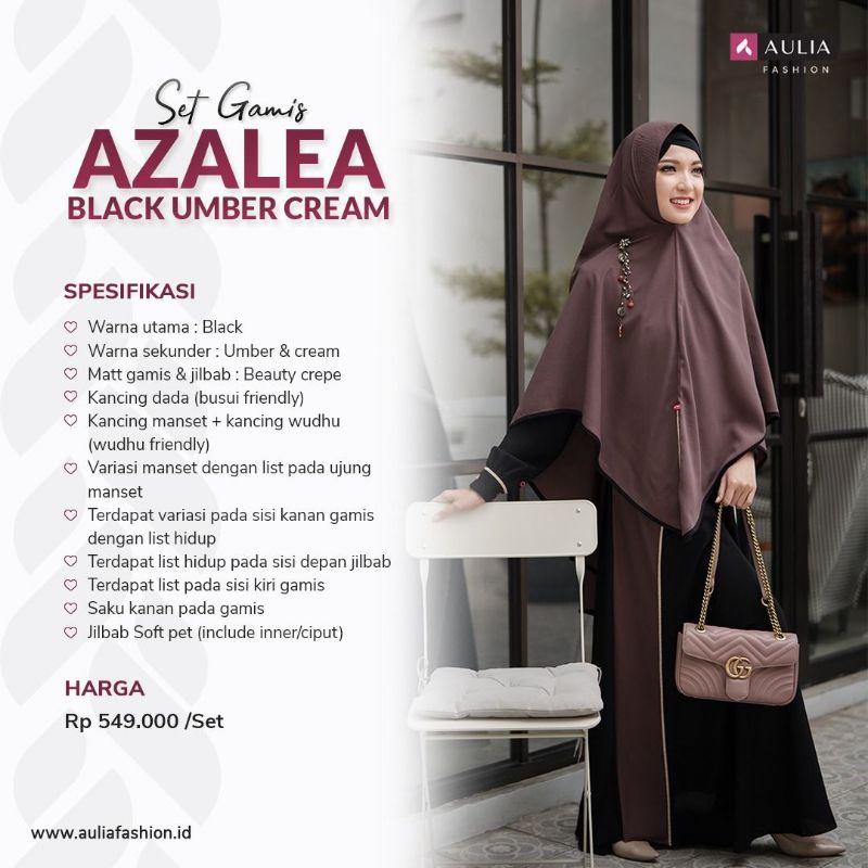 Set Gamis Aulia Fashion AZALEA BLACK UMBER CREAM